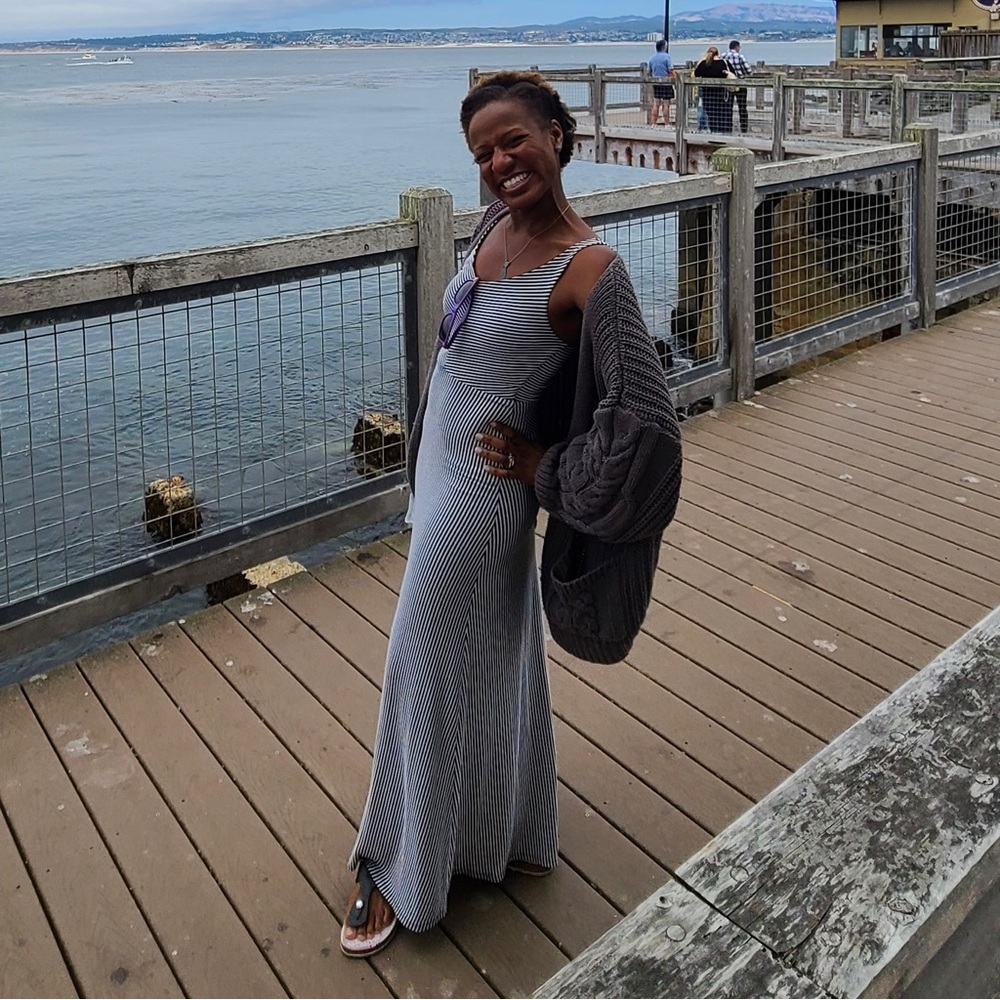 Black and White Striped Maxi Dress - Picture 13 of 16